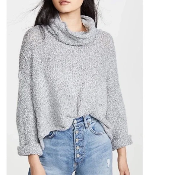 Free People BFF Knit Sweater Cowl Neck Boxy Oversized Pullover Grey Size XS - Picture 6 of 13